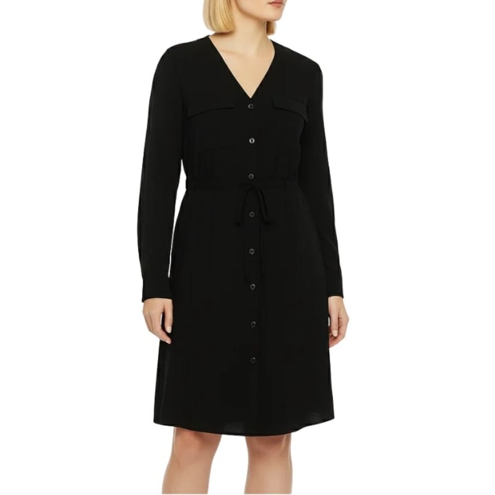 Old Navy Dress Ponte Knit Utility V Neck Long Sleeves Black Womens Size Medium